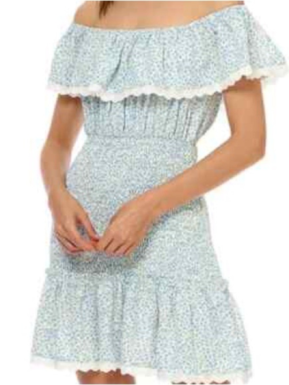 Stellah Light Blue Floral Off-Shoulder Strapless Dress